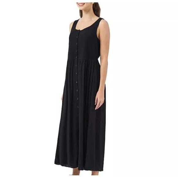 Frye Women's Dress M Sleeveless Button Front Midi Dress Black Size M - Picture 1 of 9